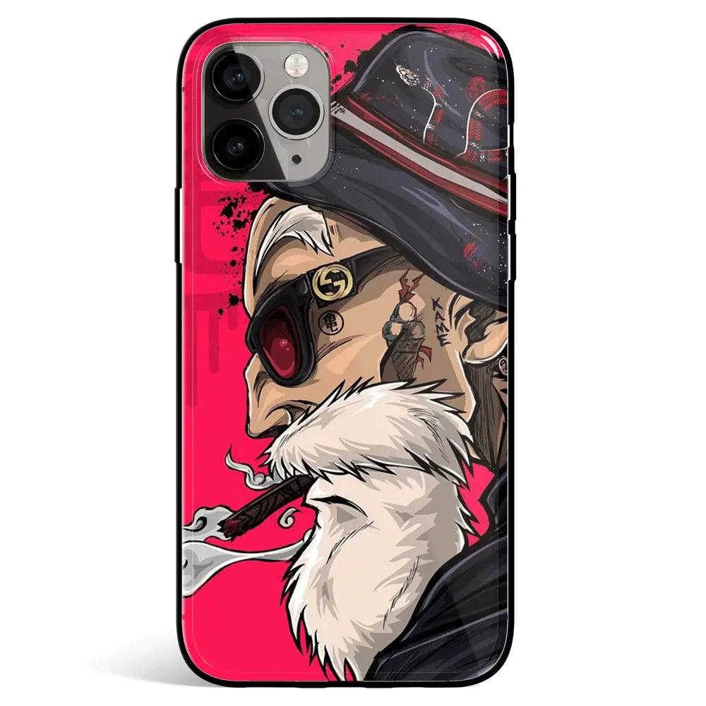 Hand-Drawn Master Roshi Tempered Glass Soft Silicone iPhone Case-Phone Case-Monkey Ninja-iPhone 17-Muten Roshi Red-Glass Case-Monkey Ninja