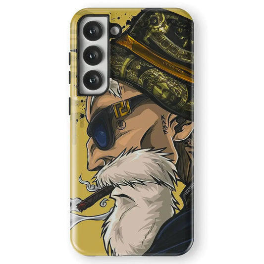 Hand-Drawn Master Roshi Yellow Tempered Glass Tough Samsung Case-Phone Case-Monkey Ninja-Galaxy S25-Tough Case-Monkey Ninja