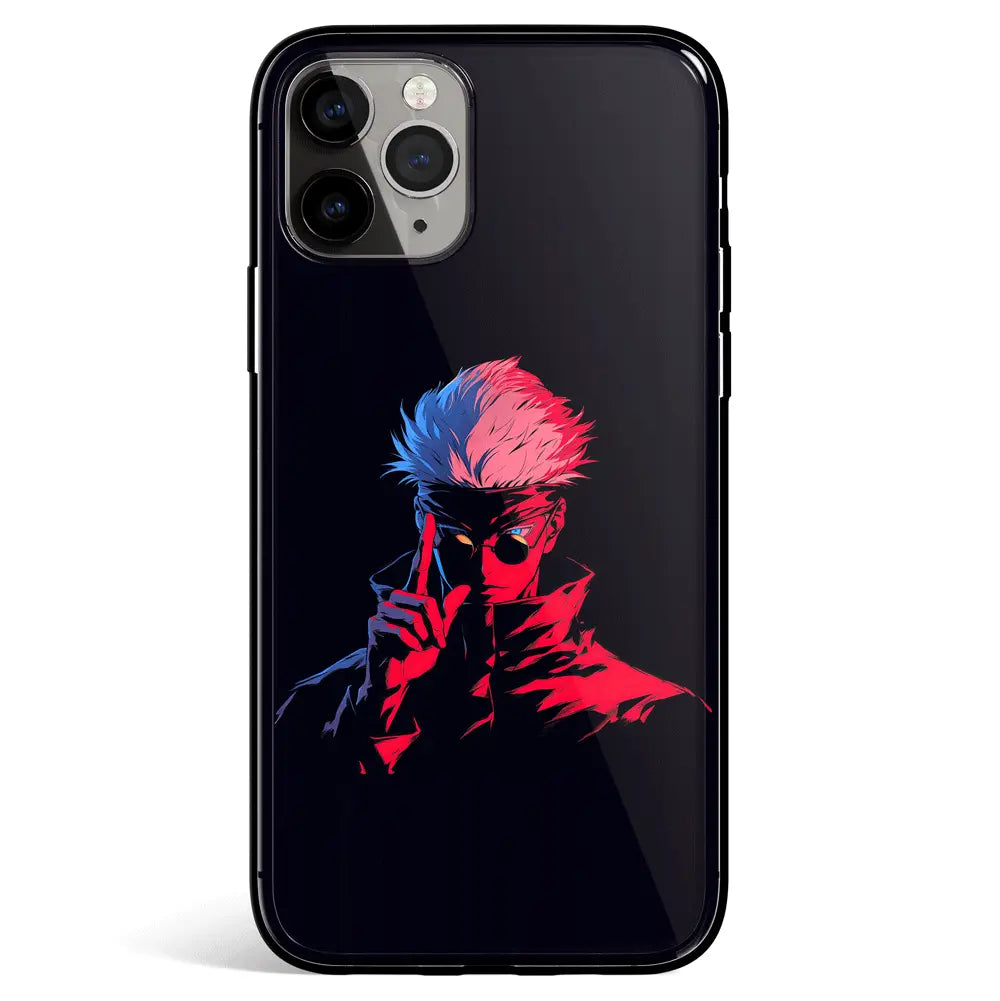 Jujutsu Kaisen Gojo Black Tempered Glass Soft Silicone iPhone Case-Phone Case-Monkey Ninja-iPhone 17-Glass Case-Monkey Ninja