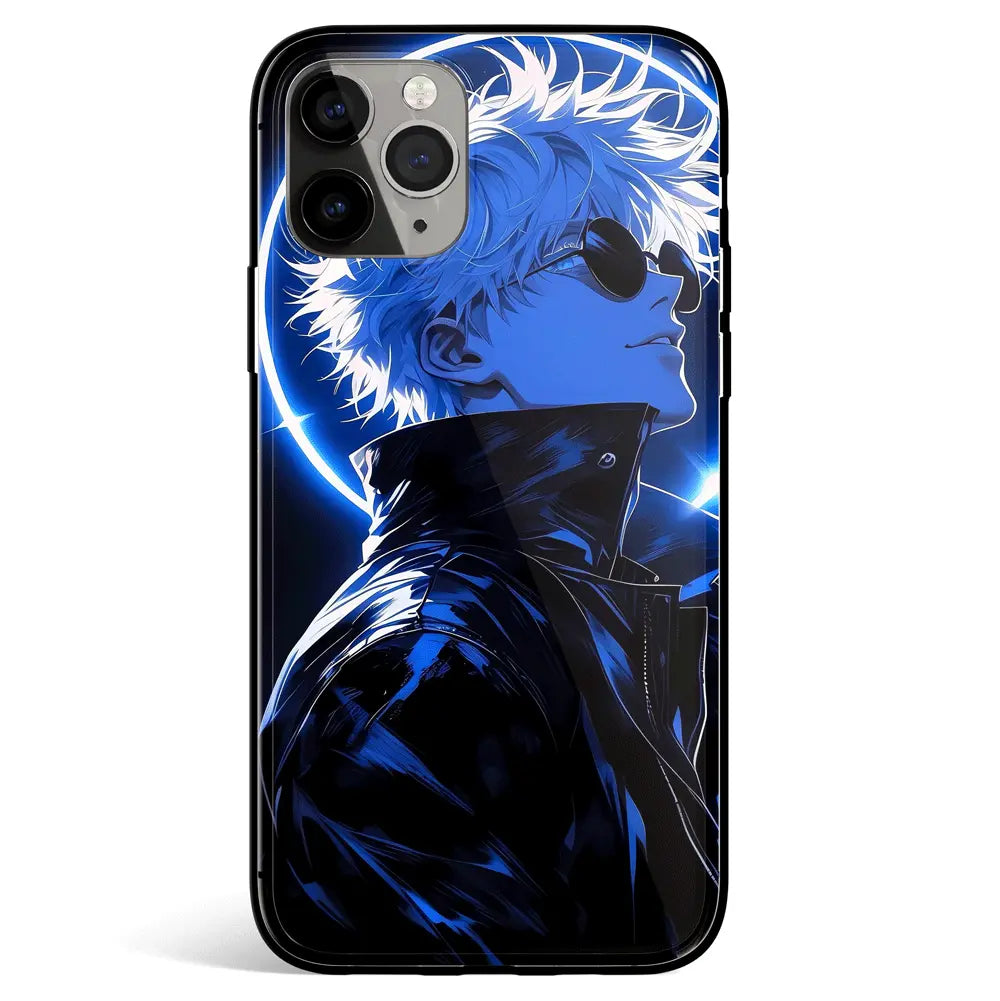 Jujutsu Kaisen Gojo Fanart Tempered Glass Soft Silicone iPhone Case-Phone Case-Monkey Ninja-iPhone 17-Glass Case-Monkey Ninja
