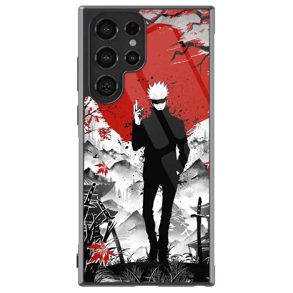 Jujutsu Kaisen Gojo Japanese Ink Painting Tempered Glass Tough Soft Silicone Samsung Case-Phone Case-Monkey Ninja-Galaxy S25-Glass Case-Monkey Ninja