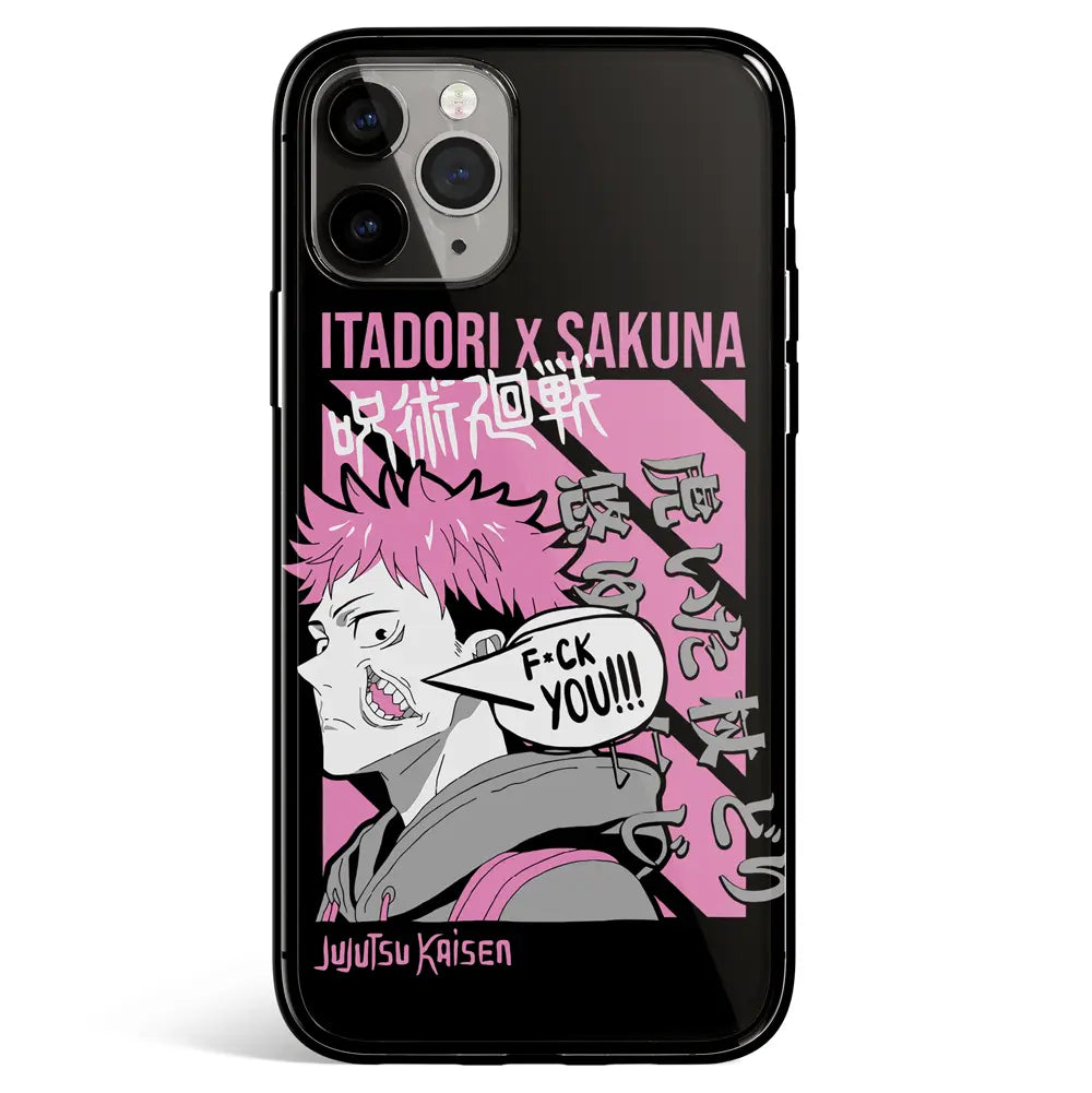 Jujutsu Kaisen Itadori x Sukuna Tempered Glass Soft Silicone iPhone Case-Phone Case-Monkey Ninja-iPhone 17-Glass Case-Monkey Ninja