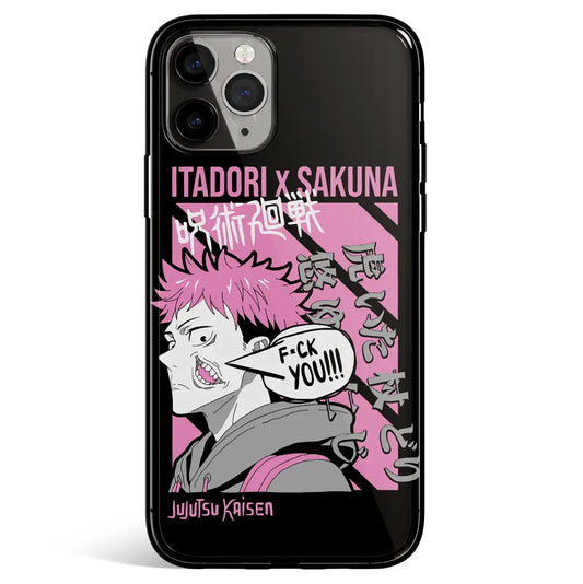 Jujutsu Kaisen Itadori x Sukuna Tempered Glass Soft Silicone iPhone Case-Phone Case-Monkey Ninja-iPhone 17-Glass Case-Monkey Ninja