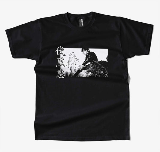 Jujutsu Kaisen Megumi Divine Dogs Anime T-Shirt-T-Shirt-Monkeyninja-S-Black-Monkey Ninja
