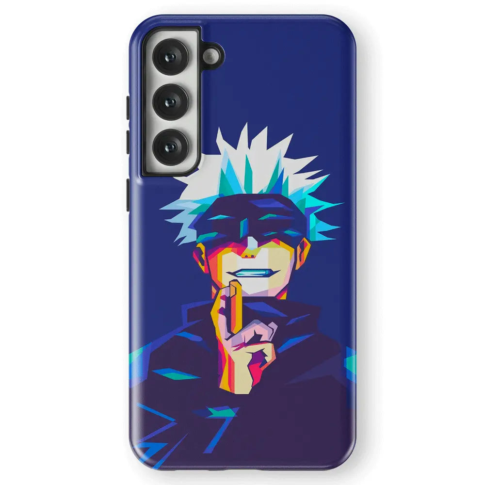Jujutsu Kaisen Satoru Gojo Pop Art Blue Tempered Glass Tough Samsung Phone Case-Phone Case-Monkey Ninja-Galaxy S25-Tough Case-Monkey Ninja