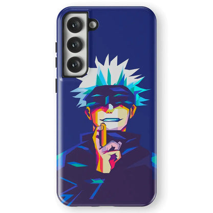 Jujutsu Kaisen Satoru Gojo Pop Art Blue Tempered Glass Tough Samsung Phone Case-Phone Case-Monkey Ninja-Galaxy S25-Tough Case-Monkey Ninja