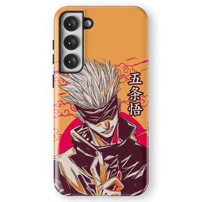 Jujutsu Kaisen Satoru Gojo Pop Art Orange Tempered Glass Tough Samsung Phone Case-Phone Case-Monkey Ninja-Galaxy S25-Tough Case-Monkey Ninja