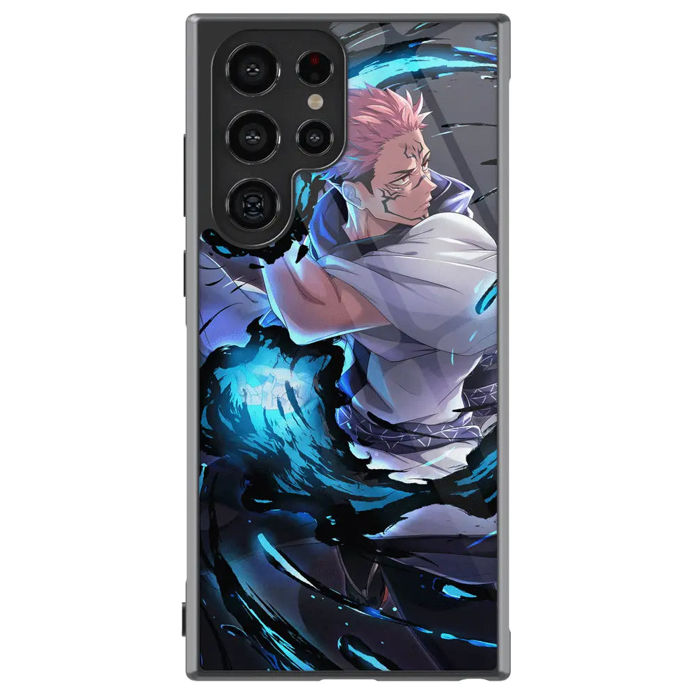 Jujutsu Kaisen Sukuna Fire Ability Tempered Glass Tough Samsung Phone Case-Phone Case-Monkey Ninja-Galaxy S25-Glass Case-Monkey Ninja