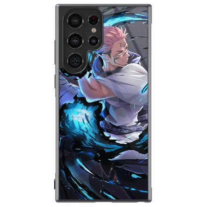 Jujutsu Kaisen Sukuna Fire Ability Tempered Glass Tough Samsung Phone Case-Phone Case-Monkey Ninja-Galaxy S25-Glass Case-Monkey Ninja