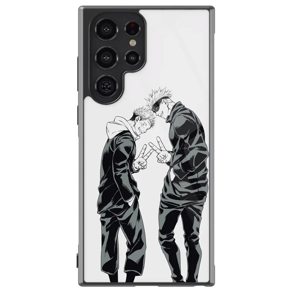 Jujutsu Kaisen Yuji Itadori and Satoru Gojo Tempered Glass Tough Samsung Phone Case-Phone Case-Monkey Ninja-Galaxy S25-Glass Case-Monkey Ninja