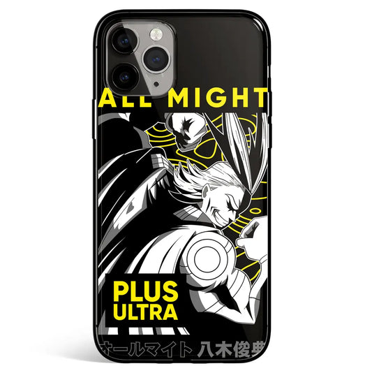 My Hero Academia All Might Plus Ultra Tempered Glass Soft Silicone iPhone Case-Phone Case-Monkey Ninja-iPhone 17-Glass Case-Monkey Ninja
