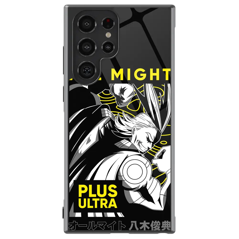 My Hero Academia All Might Plus Ultra Tempered Glass Tough Soft Silicone Samsung Case-Phone Case-Monkey Ninja-Galaxy S25-Glass Case-Monkey Ninja