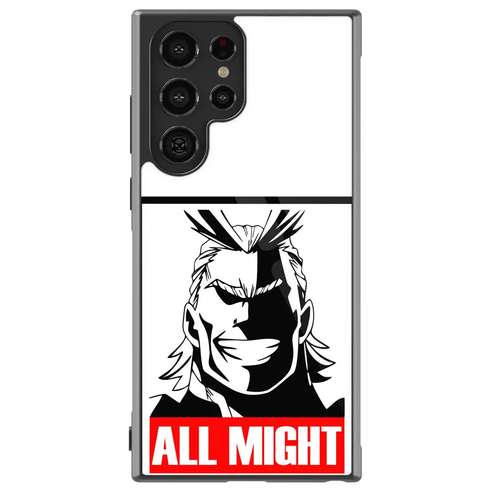 My Hero Academia All Might Tempered Glass Tough Soft Silicone Samsung Case-Phone Case-Monkey Ninja-Galaxy S25-Glass Case-Monkey Ninja