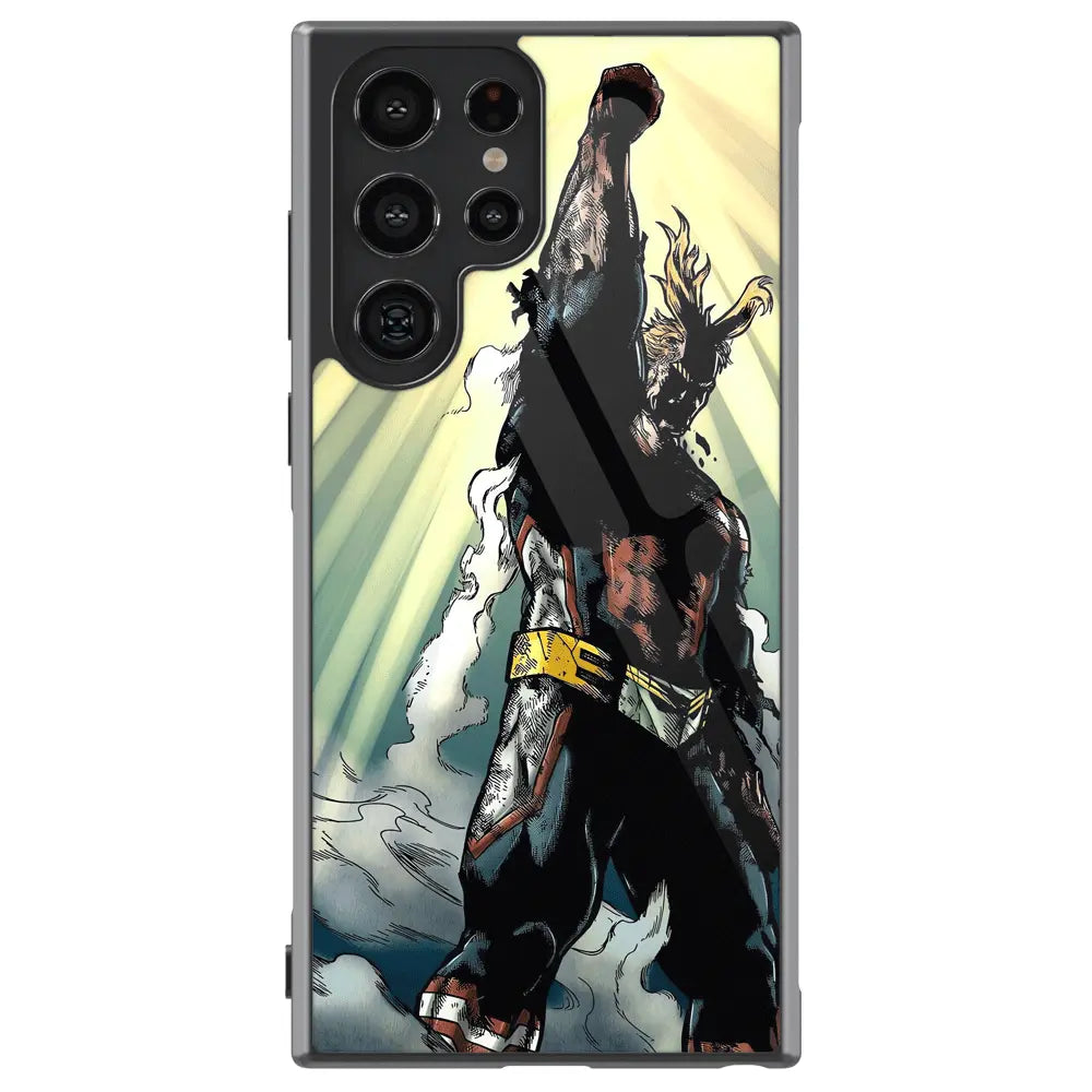 My Hero Academia All Might Tempered Glass Tough Soft Silicone Samsung Case-Phone Case-Monkey Ninja-Galaxy S25-Glass Case-Monkey Ninja