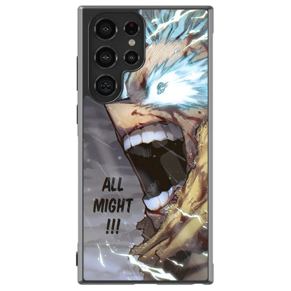 My Hero Academia All Might Tempered Glass Tough Soft Silicone Samsung Case-Phone Case-Monkey Ninja-Galaxy S25-Glass Case-Monkey Ninja
