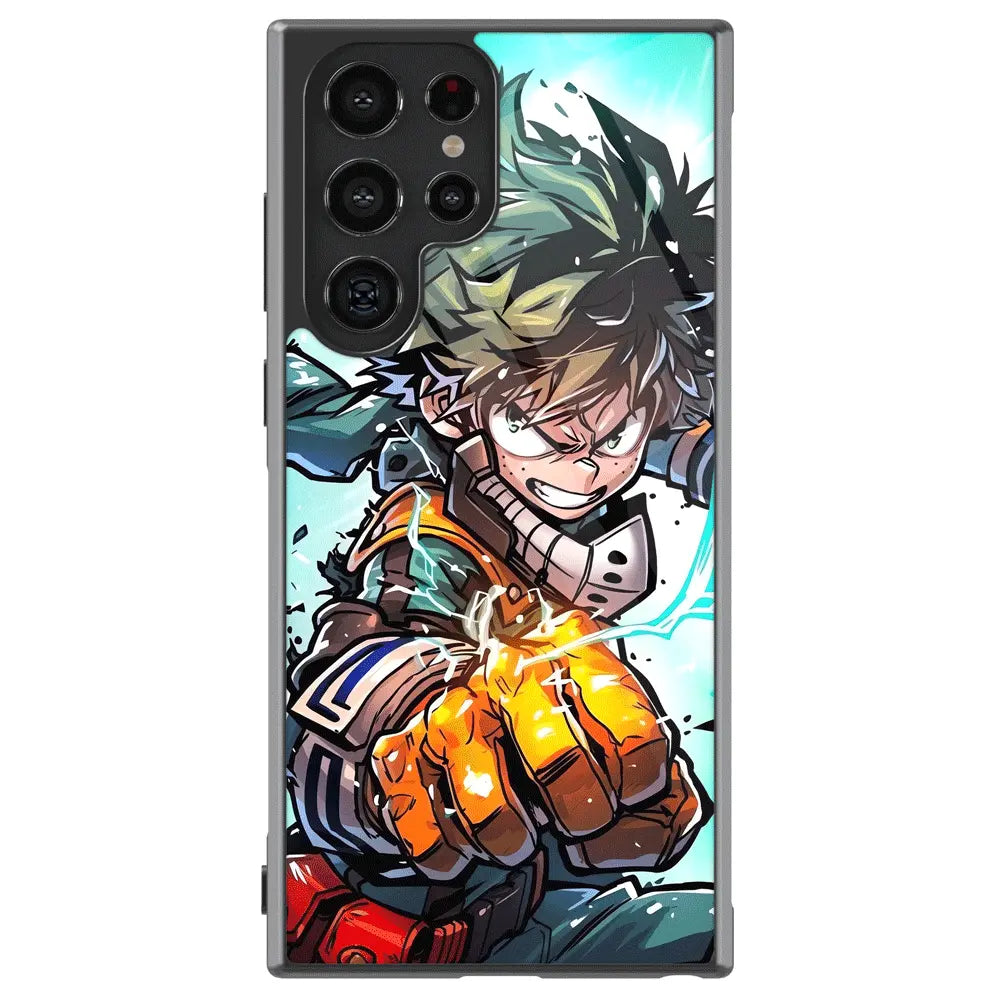 My Hero Academia Deku Izuku Tempered Glass Tough Soft Silicone Samsung Case-Phone Case-Monkey Ninja-Galaxy S25-Glass Case-Monkey Ninja