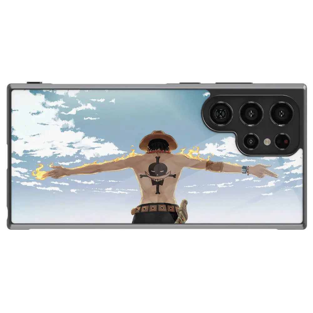 One Piece Ace Fire Whitebeard Tempered Glass Tough Samsung Phone Case-Phone Case-Monkey Ninja-Galaxy S25-Glass Case-Monkey Ninja