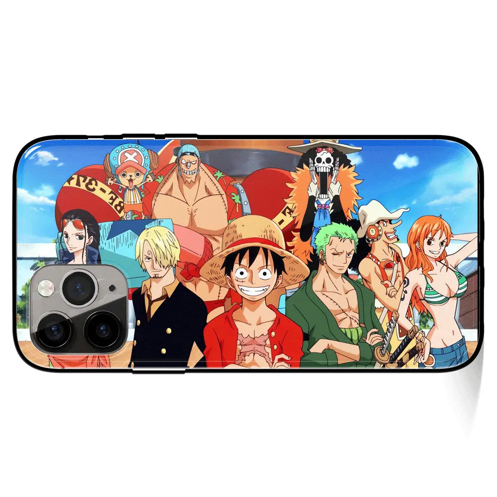 One Piece Group Photo Tempered Glass Soft Silicone iPhone Case-Phone Case-Monkey Ninja-iPhone 17-Glass Case-Monkey Ninja