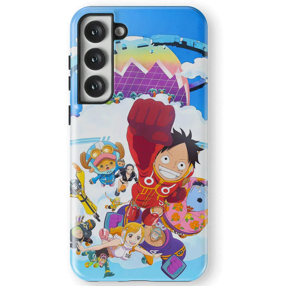 One Piece Luffy Flying Crew Tempered Glass Tough Samsung Phone Case-Phone Case-Monkey Ninja-Galaxy S25-Glass Case-Monkey Ninja