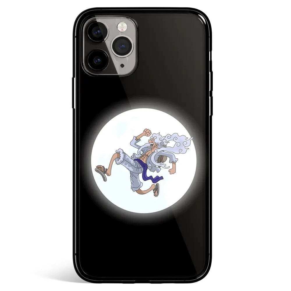 One Piece Luffy Gear 5 and the Moon Tempered Glass Soft Silicone iPhone Case-Phone Case-Monkey Ninja-iPhone 17-Glass Case-Monkey Ninja