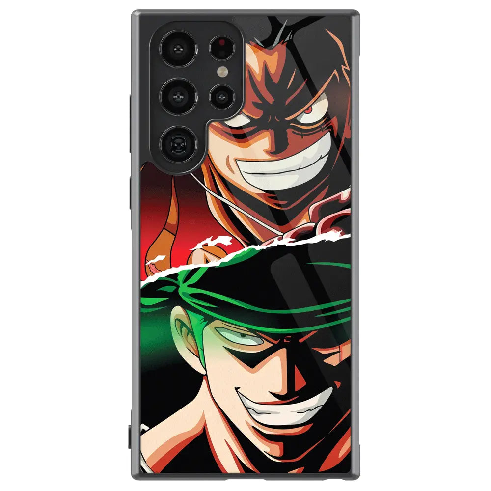 One Piece Luffy and Zoro Heads Tempered Glass Tough Samsung Case-Phone Case-Monkey Ninja-Galaxy S25-Glass Case-Monkey Ninja