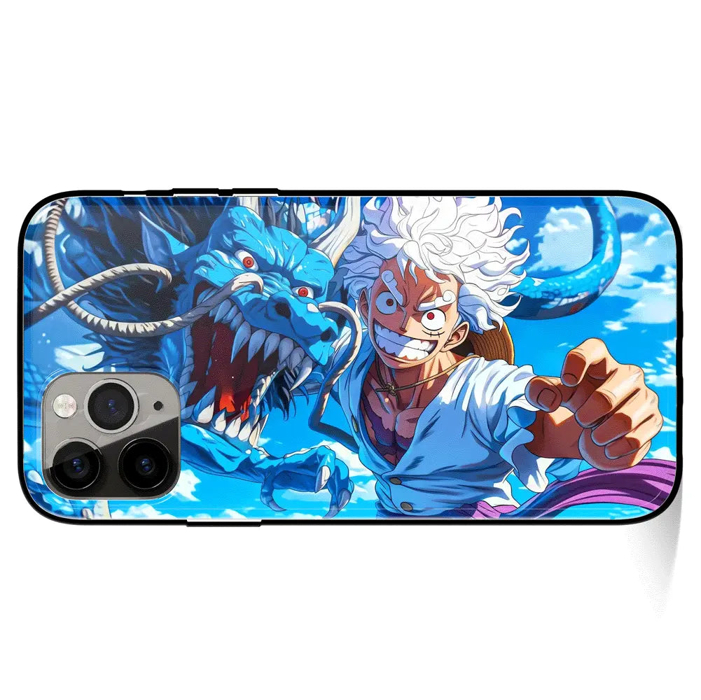 One Piece Luffy vs Kaido Tempered Glass Soft Silicone iPhone Case-Phone Case-Monkey Ninja-iPhone 17-Glass Case-Monkey Ninja