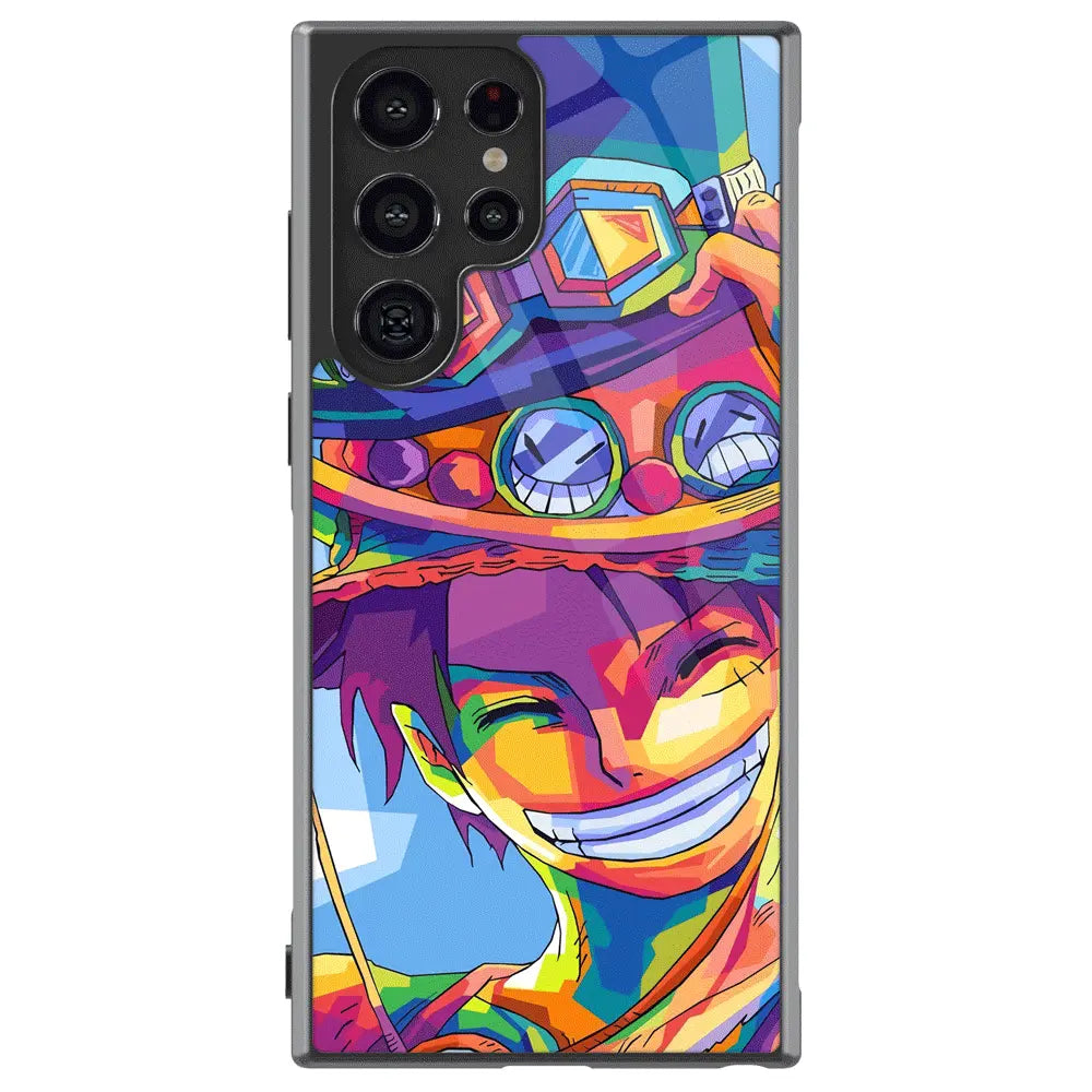 One Piece Luffy with Ace Sabo Hats Tempered Glass Tough Soft Silicone Samsung Case-Phone Case-Monkey Ninja-Galaxy S25-Glass Case-Monkey Ninja