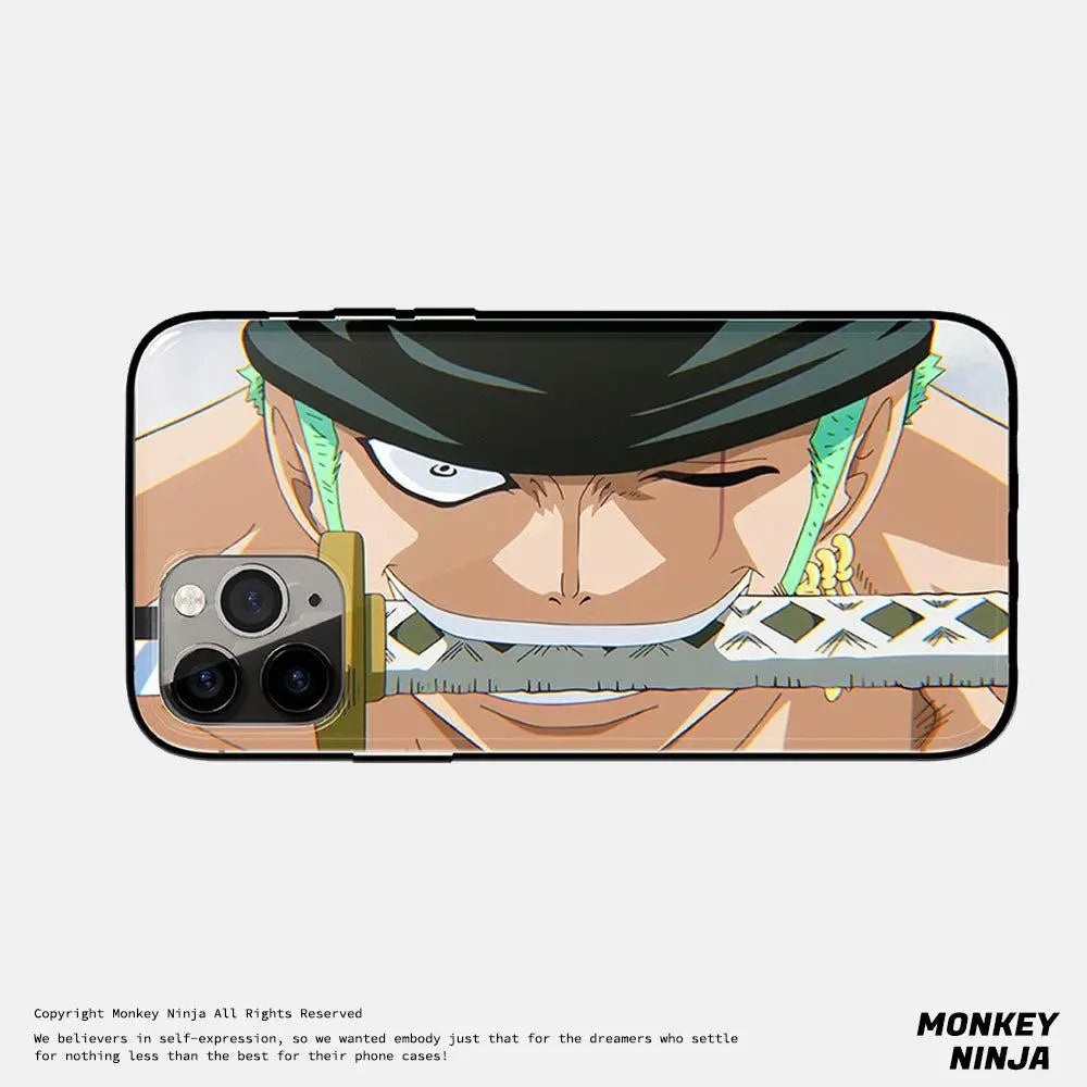 One Piece Roronoa Zoro Three Swords Style Tempered Glass Soft Silicone Phone Case-Phone Case-Monkey Ninja-iPhone 17-A-Glass Case-Monkey Ninja