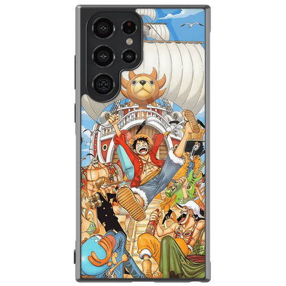 One Piece Straw Hat Crew Celebration Tempered Glass Tough Samsung Phone Case-Phone Case-Monkey Ninja-Galaxy S25-Glass Case-Monkey Ninja