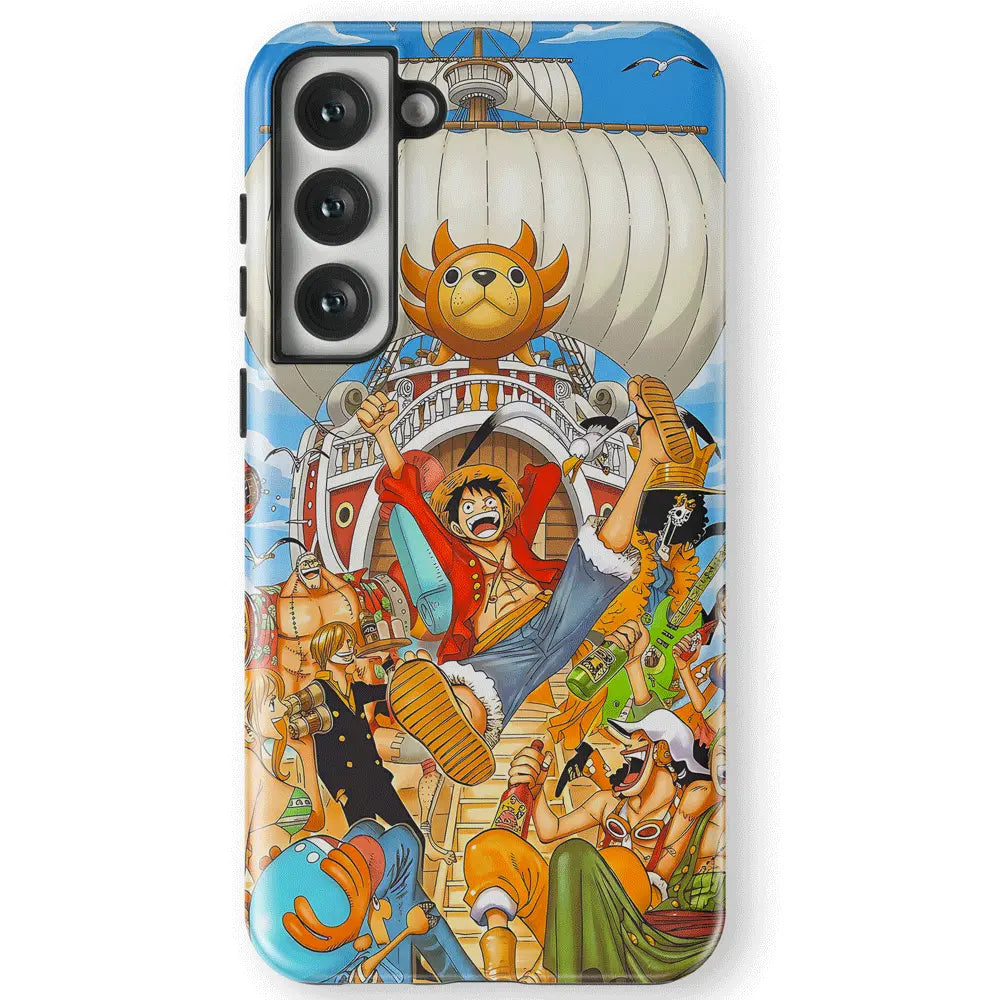 One Piece Straw Hat Crew Celebration Tempered Glass Tough Samsung Phone Case-Phone Case-Monkey Ninja-Galaxy S25-Glass Case-Monkey Ninja