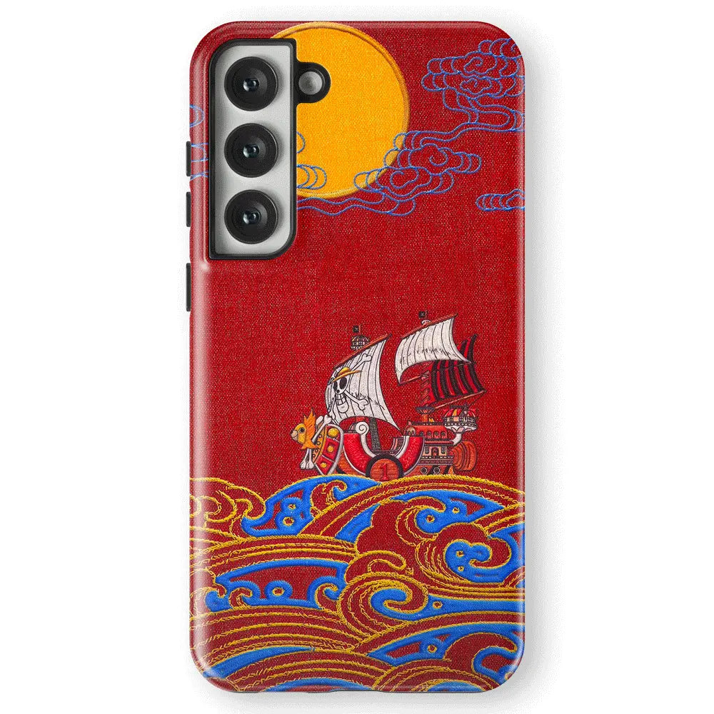 One Piece Thousand Sunny Embroidery Tempered Glass Tough Samsung Galaxy Phone Case-Phone Case-Monkey Ninja-Galaxy S25-Tough Case-Monkey Ninja