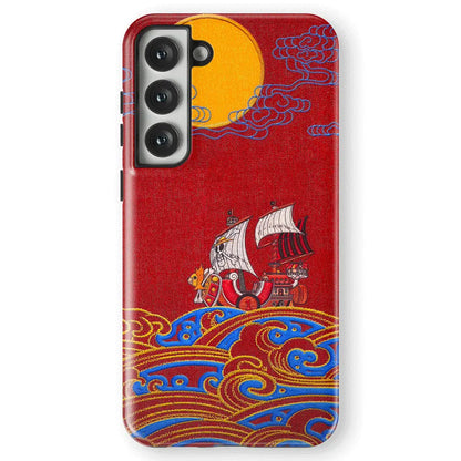 One Piece Thousand Sunny Embroidery Tempered Glass Tough Samsung Galaxy Phone Case-Phone Case-Monkey Ninja-Galaxy S25-Tough Case-Monkey Ninja