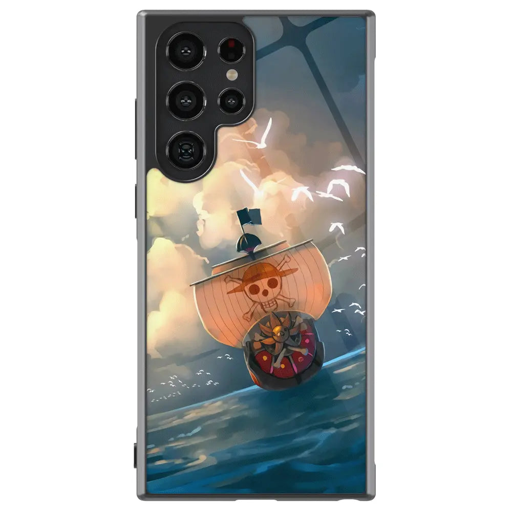 One Piece Thousand Sunny Pirate Ship Samsung Tempered Glass Tough Phone Case-Phone Case-Monkey Ninja-Galaxy S25-Glass Case-Monkey Ninja