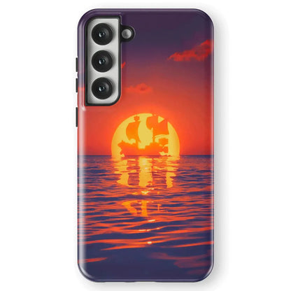 One Piece Thousand Sunny Pirate Ship in Sunset Tempered Glass Tough Samsung Galaxy Phone Case-Phone Case-Monkey Ninja-Galaxy S25-Tough Case-Monkey Ninja