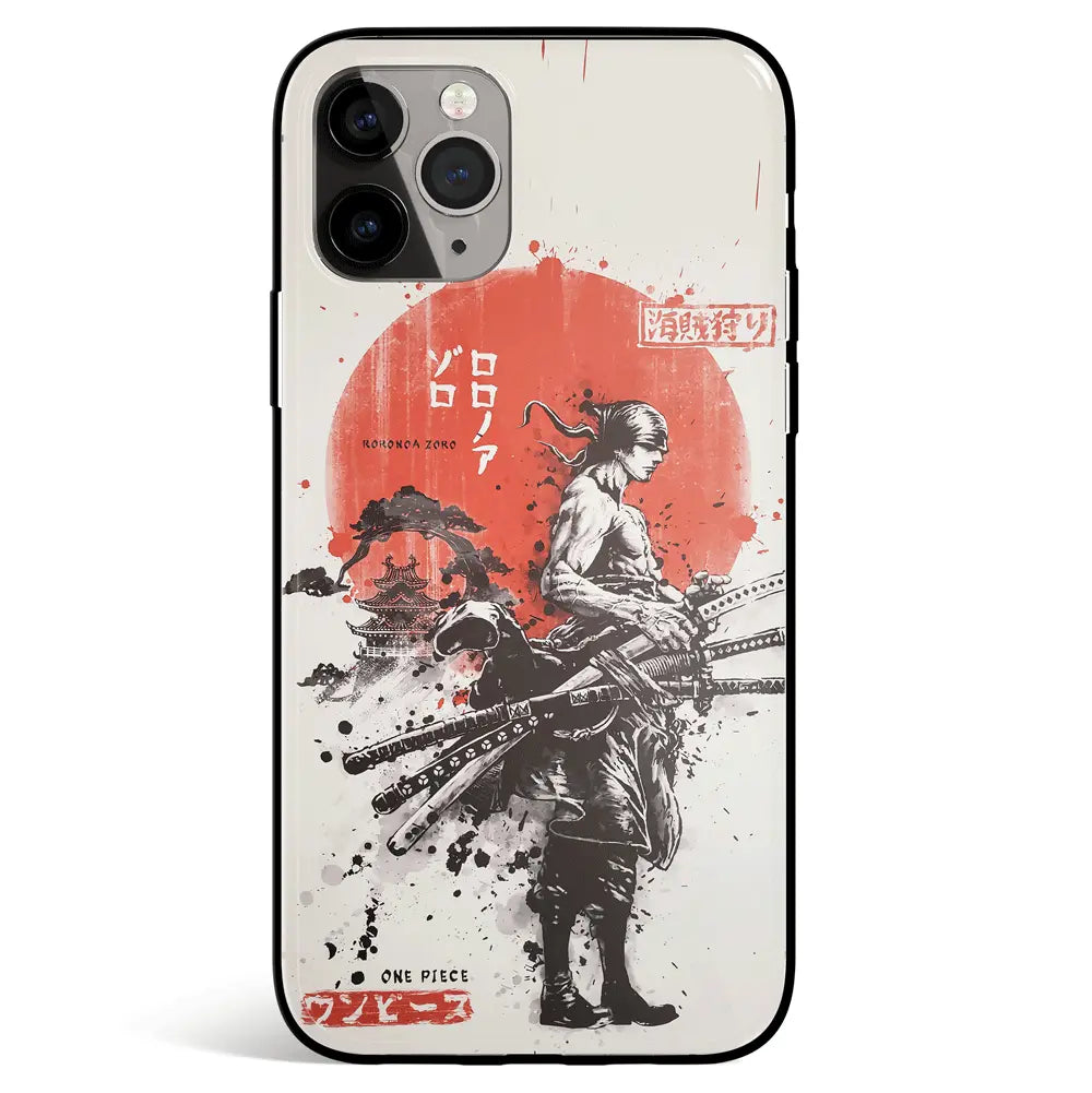 One Piece Zoro Japanese Style Ink Painting Tempered Glass Soft Silicone iPhone Case-Phone Case-Monkey Ninja-iPhone 17-Glass Case-Monkey Ninja