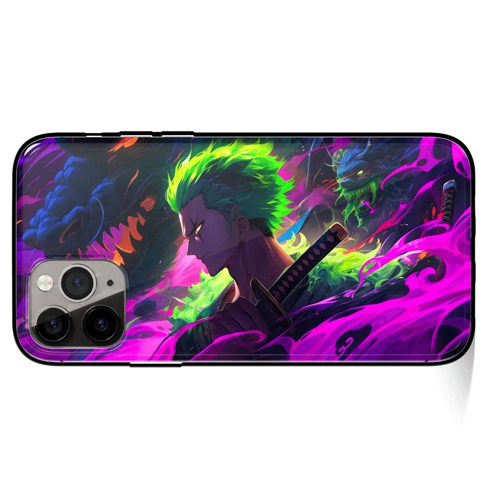 One Piece Zoro Purple Dragon 1 Tempered Glass Soft Silicone iPhone Case-Phone Case-Monkey Ninja-iPhone 17-Glass Case-Monkey Ninja