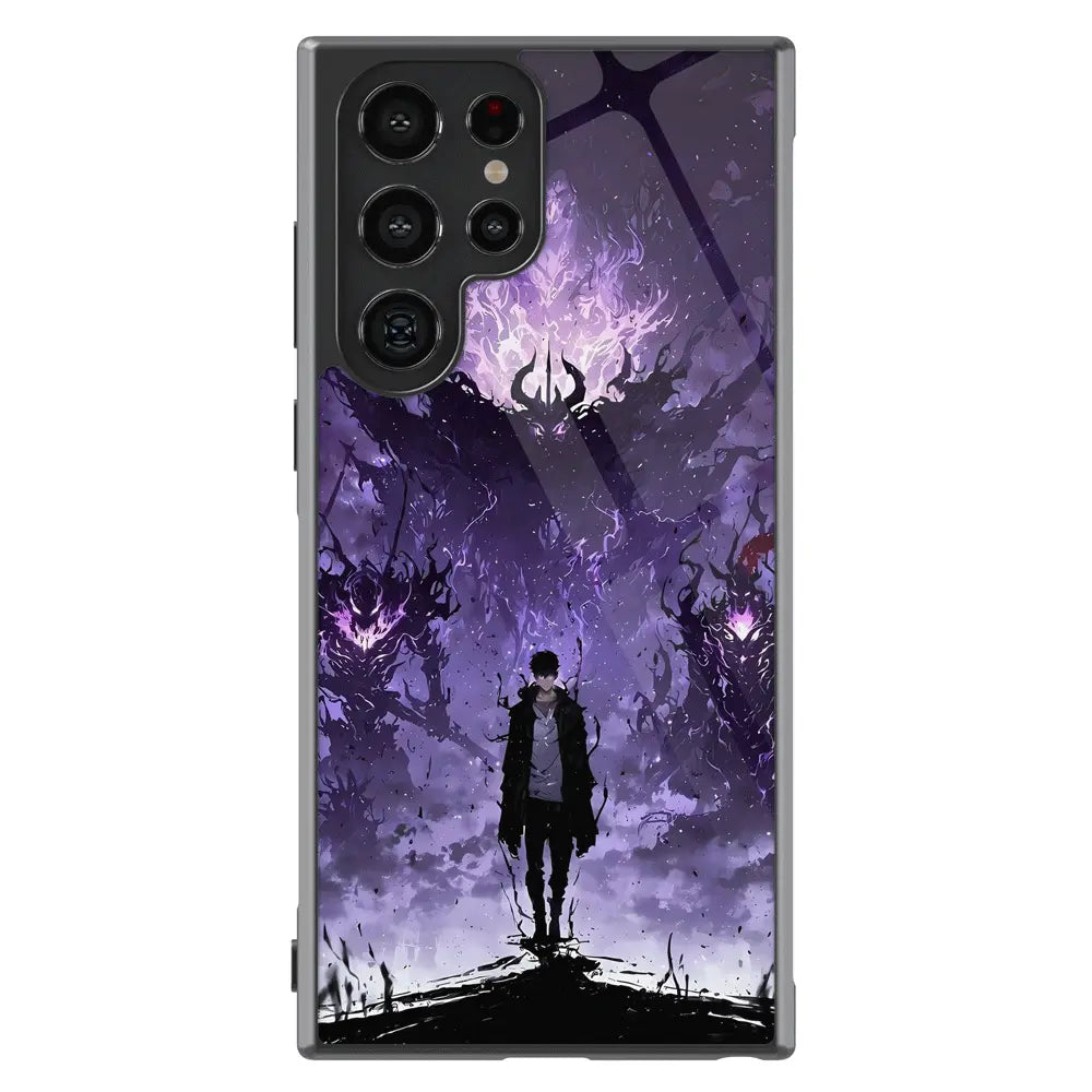 Solo Leveling Sung Jin-Woo Shadow Monarch Tempered Glass Tough Samsung Phone Case-Phone Case-Monkey Ninja-Galaxy S25-Glass Case-Monkey Ninja