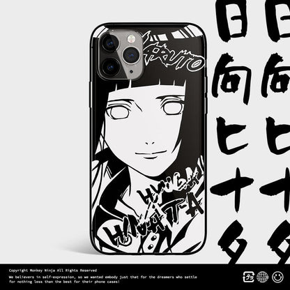 Naruto Characters Sketch Tempered Glass Phone Case- Gaara Minato Hinata Shikamaru