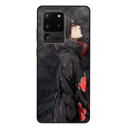 Itachi In the Rain with Akatsuki Cloak Tempered Glass Samsung Case
