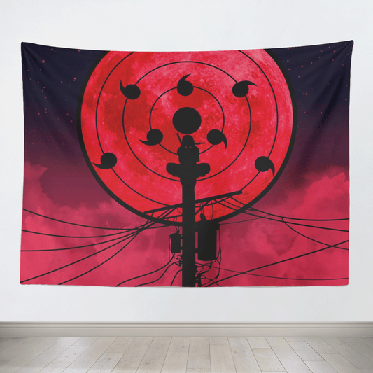 Naruto Itachi Sitting on Pole with Tsukoyomi Moon Tapestry