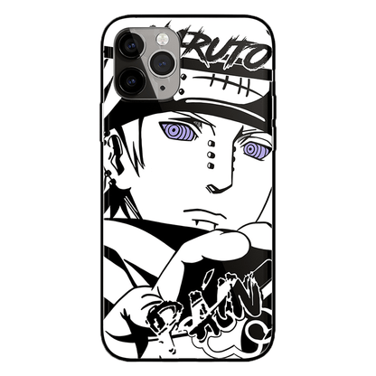 Naruto Characters Sketch Tempered Glass iPhone Case- Naruto Itachi Kakashi