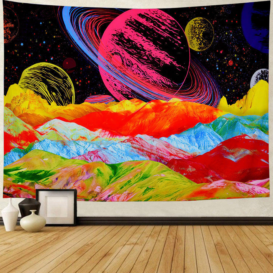 Trippy Planets with Mountains Psychedelic Galaxy Space Tapestry