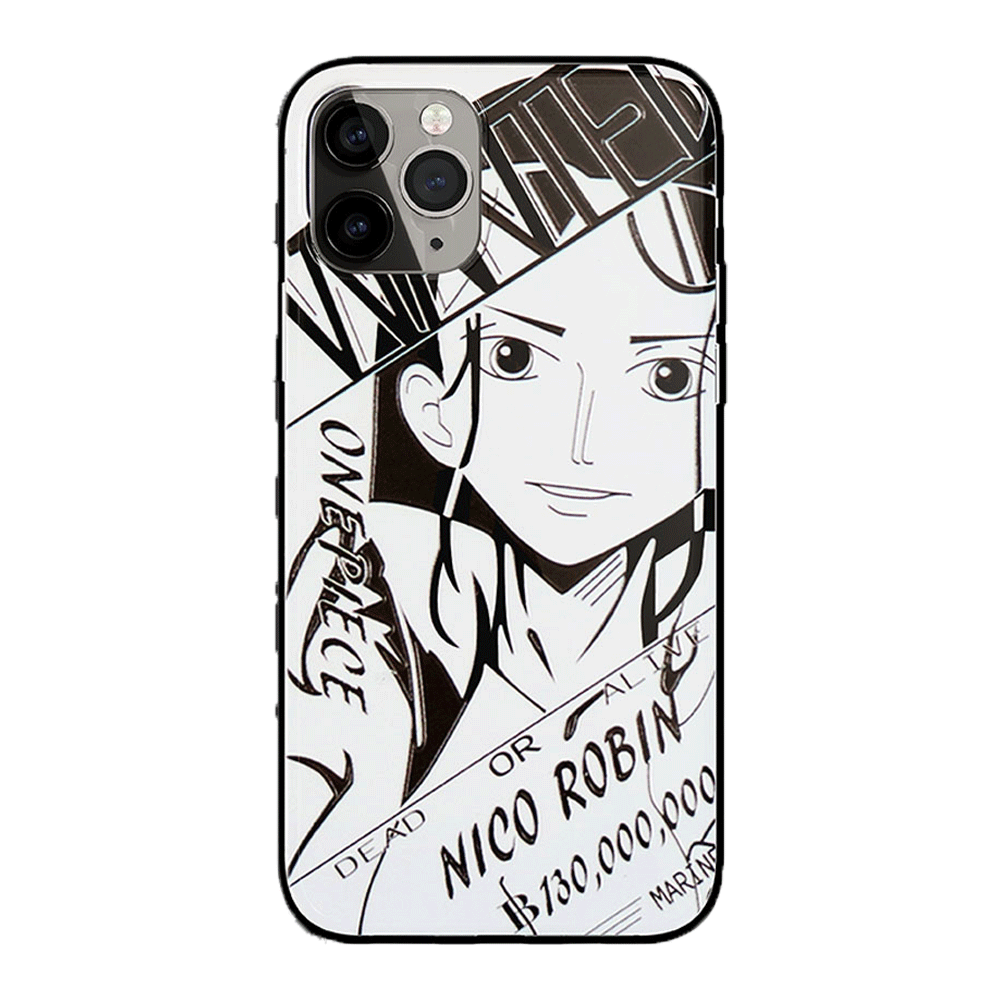 One Piece Robin Law Chopper Sabo Characters Sketch Tempered Glass Phone Case-Phone Case-Monkey Ninja-iPhone XR-Robin-Tempered Glass-Monkey Ninja