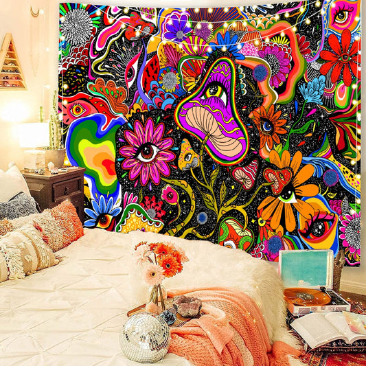 Colorful Hippie Mushroom Abstract Tapestry