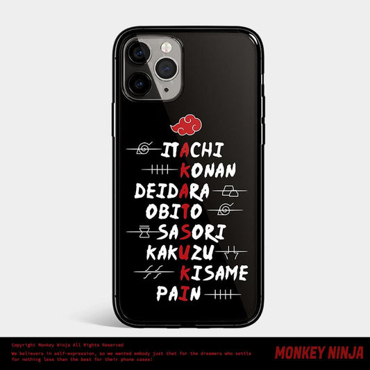Naruto Akatsuki Members' Name Tempered Glass Soft Silicone iPhone Case