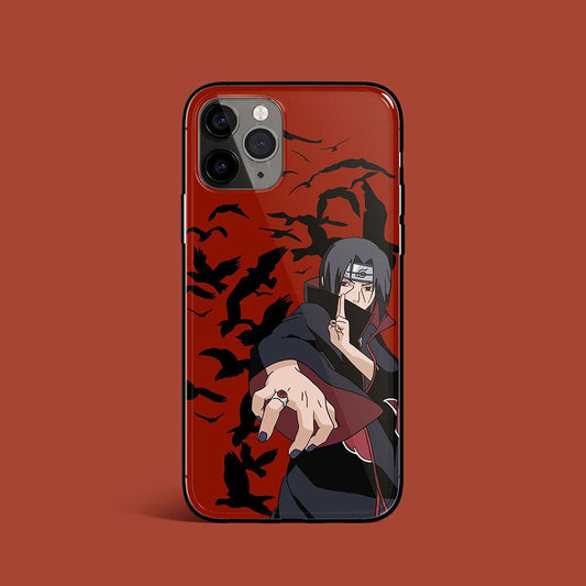 Itachi Sharingan & Summon Crows Bunshinjutsu Tempered Glass Soft Silicone Phone Case-Phone Case-Monkey Ninja-iPhone X/XS-Tempered Glass-Monkey Ninja