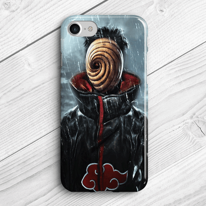 Tobi/Obito with Akatsuki Cloak in the Rain Tempered Glass Soft Silicone iPhone Case