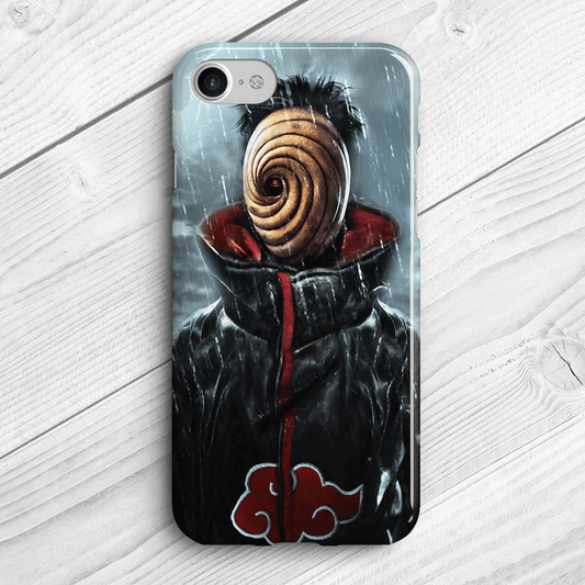 Tobi/Obito with Akatsuki Cloak in the Rain Tempered Glass Soft Silicone iPhone Case