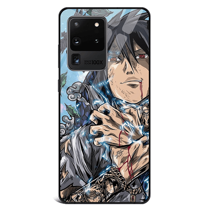 Sasuke Naruto Anime Hand Draw Tempered Glass Phone Case for Samsung