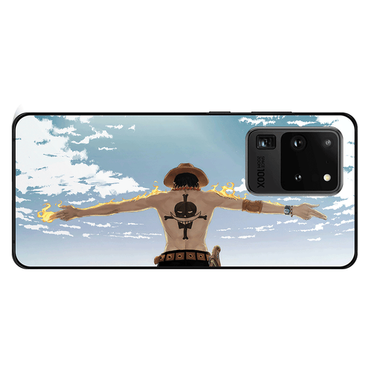 One Piece Ace Fire Whitebeard iPhone Tempered Glass Samsung Phone Case